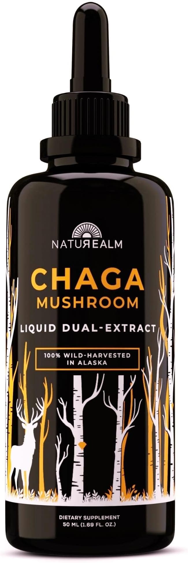 Naturealm Chaga Mushroom Liquid Tincture Supplement – Immune Support, Antioxidant Boost & Hair, Skin, Nail Health, Vegan, Non-GMO – Wild-Harvested Fruiting Bodies, 1 Month Supply