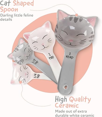 Miniatura 3 de Cucharas medidoras, de cerámica, con forma de gato, color blanco y gris