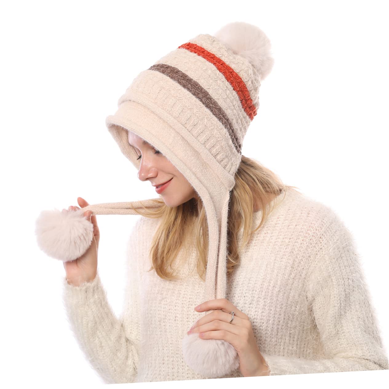 GALPADA 3pezzi Cappello Invernale Donna Lana Con Pompon Berretto Caldo e Morbido Per Sci e Attività All Aperto Beige Per Adulti e Ragazze