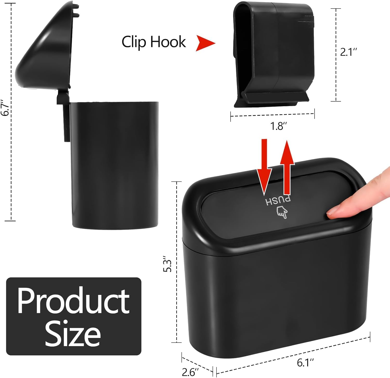 2 Pack Car Trash Can for Kia Sorento 2021-2025, Hanging Waste Bin with Lid Interior Organizer Waterproof Black Plastic