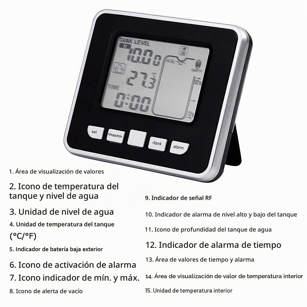 VBESTLIFE Sensor de Nivel ultrasónico, Sensor ultrasónico del medidor de Nivel de Profundidad de líquido del Tanque de Agua con Pantalla de Temperatura para Todos los líquidos no corrosivos