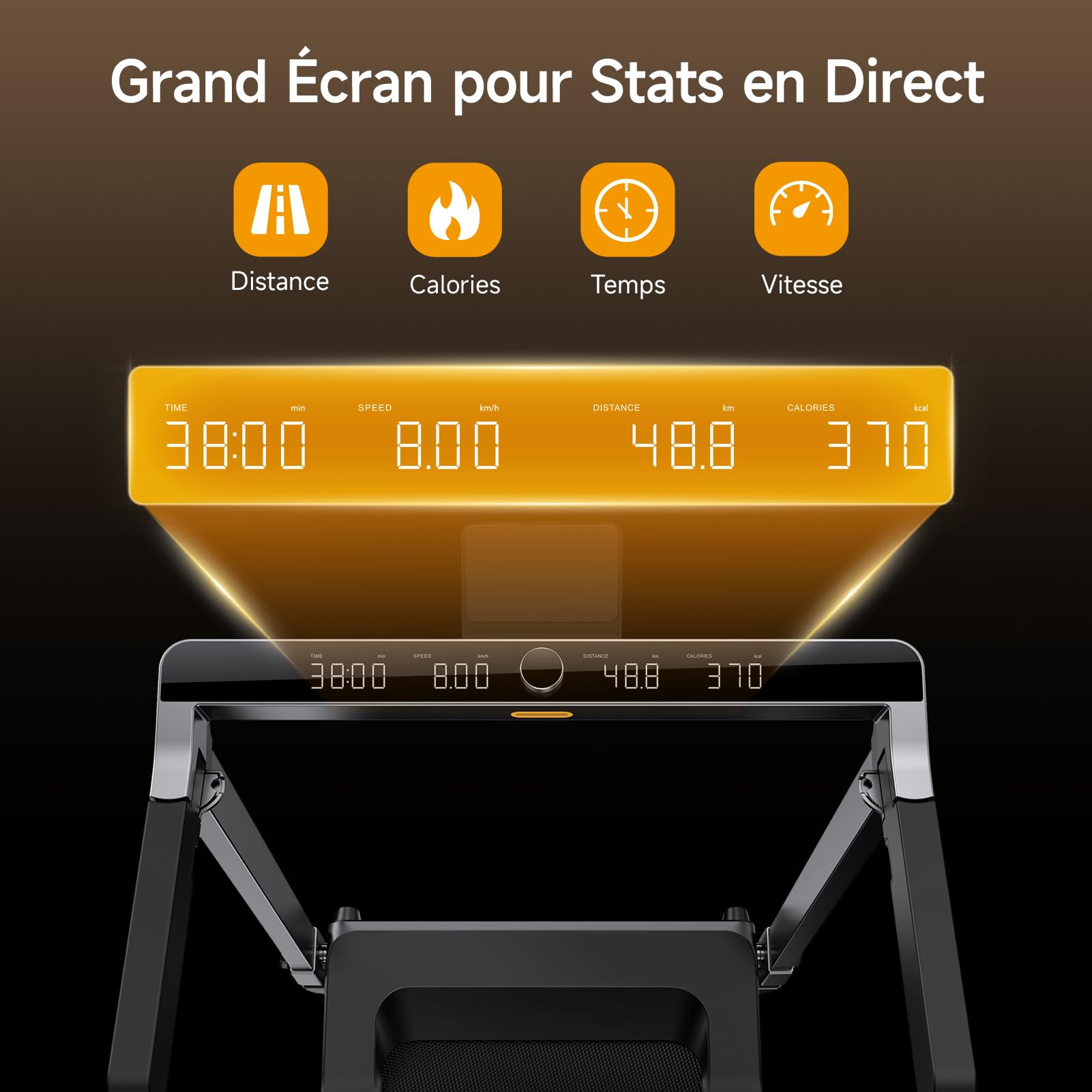 WalkingPad Tapis de Course Pliable, Silencieux Tapis de Marche avec Guidon pour Maison et Bureau, Pliage Vertical, Affichage LED, Aucune Assemblée Requise