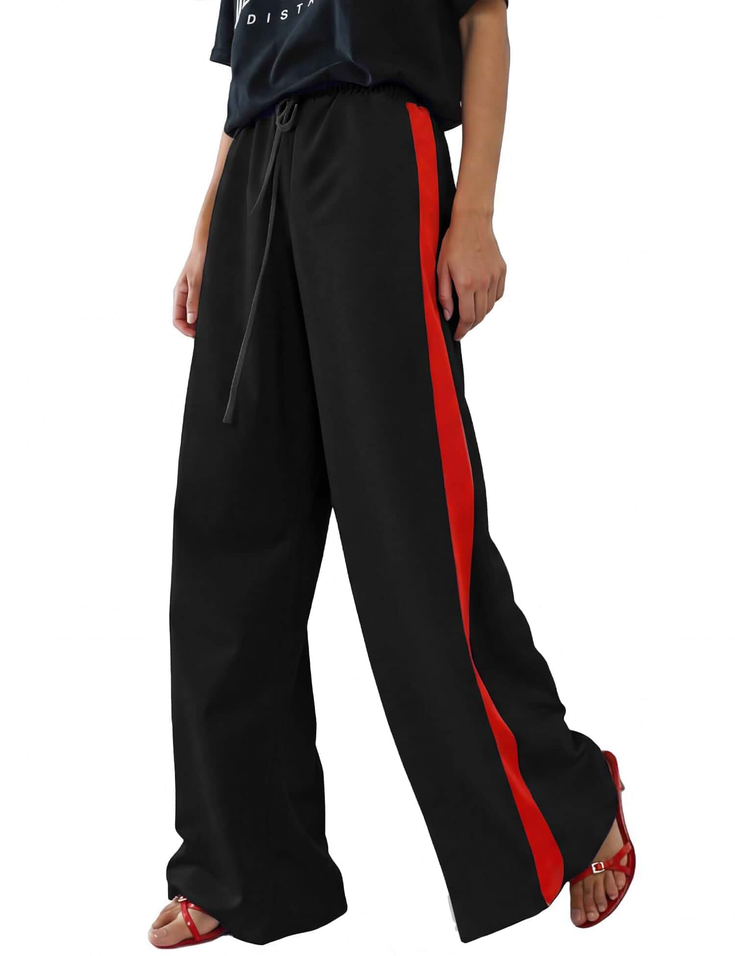Rapbin Womens Leopard Wide Leg Pants Flowy Side Striped Palazzo Trousers Leopard print pants, Flowy wide-leg fit, Side stripe detail, Elastic drawstring waist, Pockets, Vacation lounge