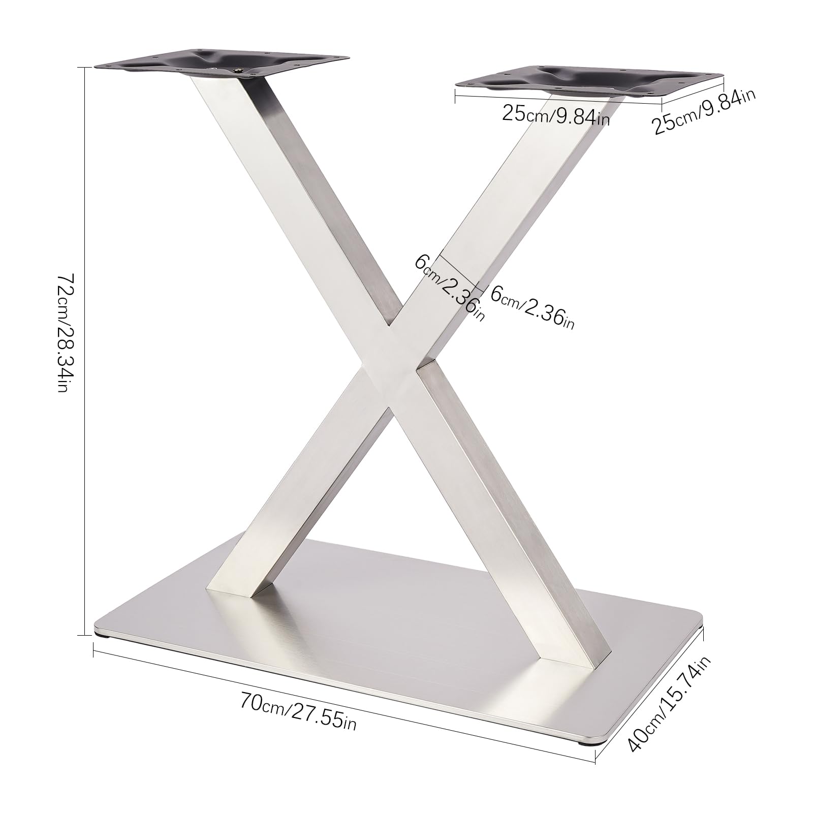 Estructura de mesa de acero inoxidable en forma de X para mesa, altura de 72 cm