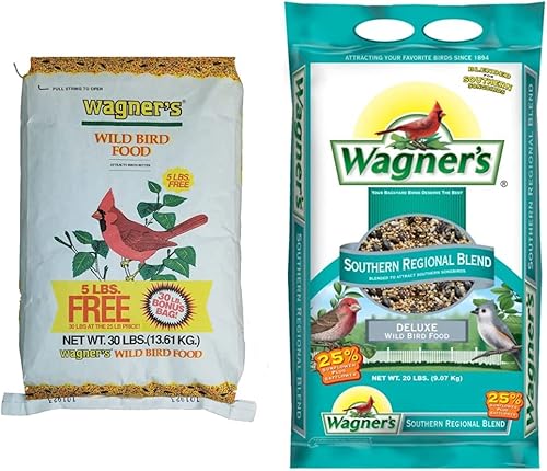 Wagner's 13010 Wild Bird Food, bolsa de 30 libras y 62012 Southern Regional Blend Alimento para pájaros silvestres, bolsa de 20 libras