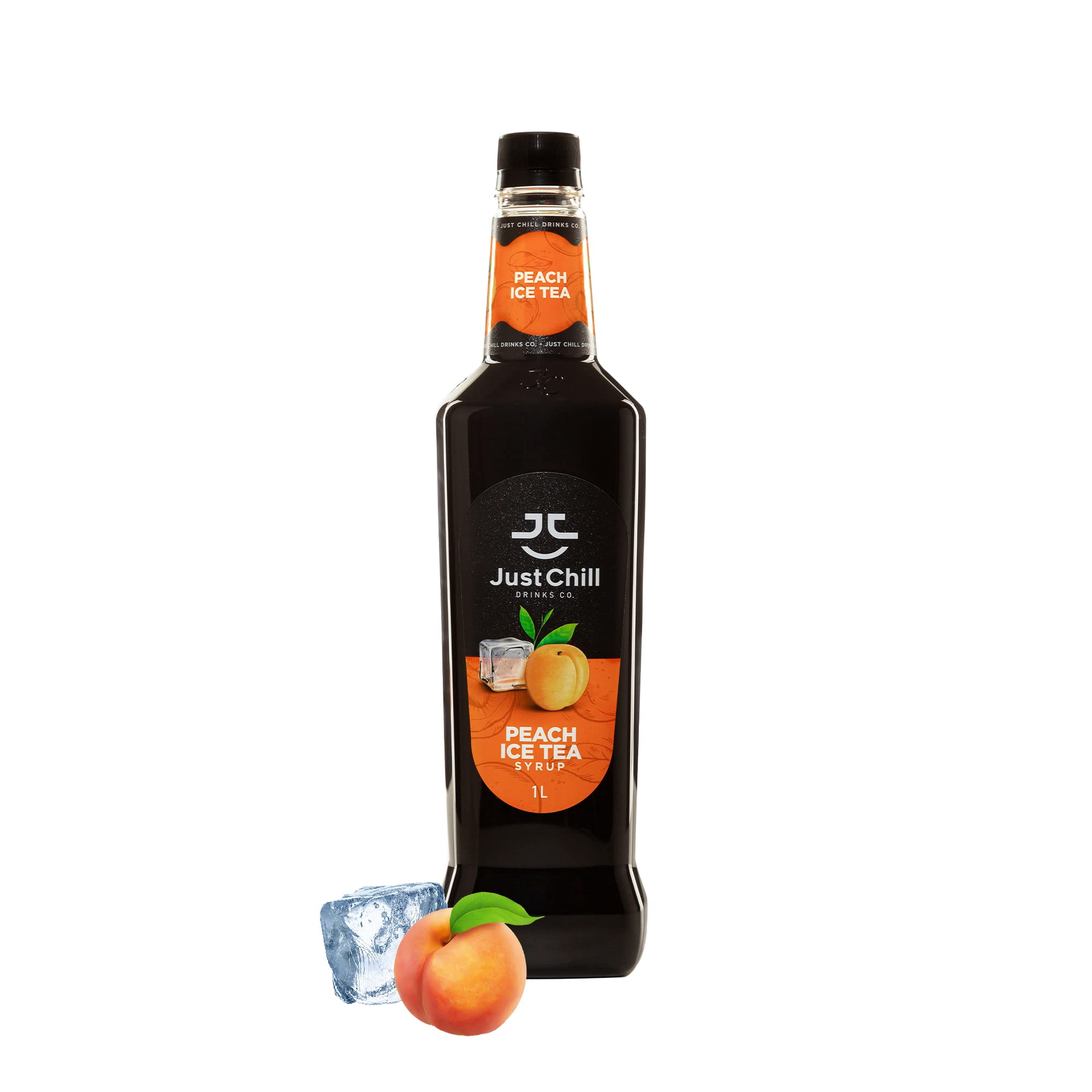 Just Chill Drinks Co.- Peach Ice Tea Syrup - 1L - Made with real tea extract & fruit Juice conc (Non GMO, Vegan , Gluten free, Halal ) - Refreshing, thirst quenching drink