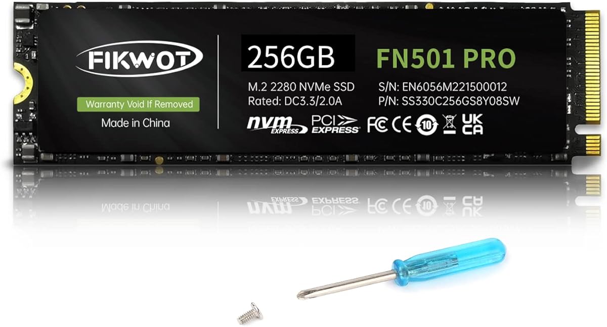 Fikwot FN501 Pro 256GB NVMe SSD - M.2 2280 PCIe Gen3 x4 Internal Solid State Drive with Graphene Cooling Sticker, Up to 3,000MB/s, SLC Cache 3D NAND TLC, Compatible with Laptop & PC Desktop