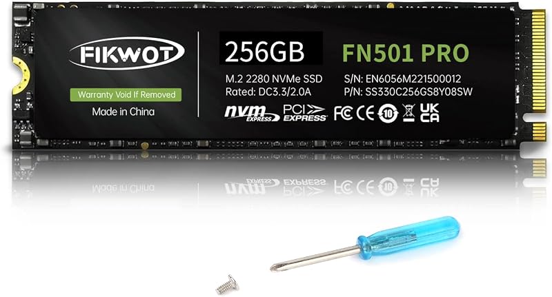 FN501 Pro 256GB NVMe SSD - M.2 2280 PCIe Gen3 x4 Internal Solid State Drive with Graphene Cooling Sticker, Up to 3,000MB/s, SLC Cache 3D NAND TLC, Compatible with Laptop & PC Desktop