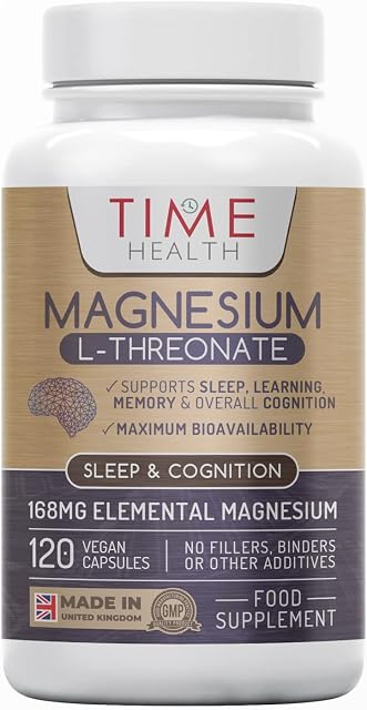 Magnesium L-Threonate 120 Capsules High Strength 2100mg Providing 168mg Magnesium Easily Absorbable Highly Bioavailable UK Made to GMP & HACCP Standards Zero Additives Pullulan
