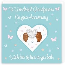 Hunts England - Grandparents Anniversary Card - Romantic Meadows - Fun Card - Anniversary Card For Grandparents - Features Cute Bears And Flowers