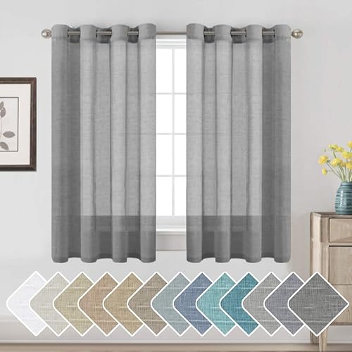 H.VERSAILTEX Linen Curtains Nickel Grommet Natural Linen Semi-Sheer Curtains 2 Panels Privacy Added Premium Soft Rich Material Drapes for Bedroom/Living Room - 52x54 Inch - Charcoal Grey