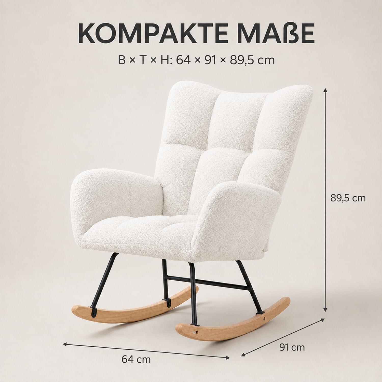 Schaukelstuhl, Teddy Relaxsessel 120kg, 6 Farben，White