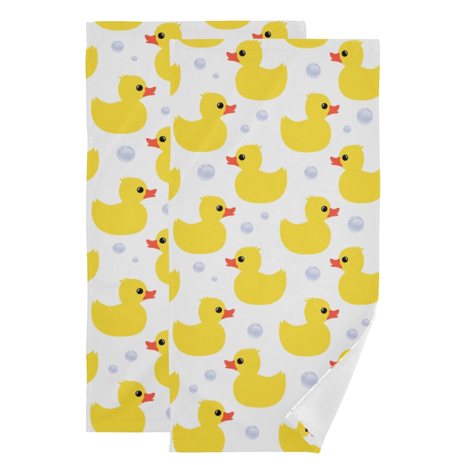 COVASA 2 Pack Yellow Ducks Hand Towels for Bathroom,Soft Absorbent Summer Cute Animal Ducky Kitchen Towels,Decorative Duck Themed Gift Yellow White