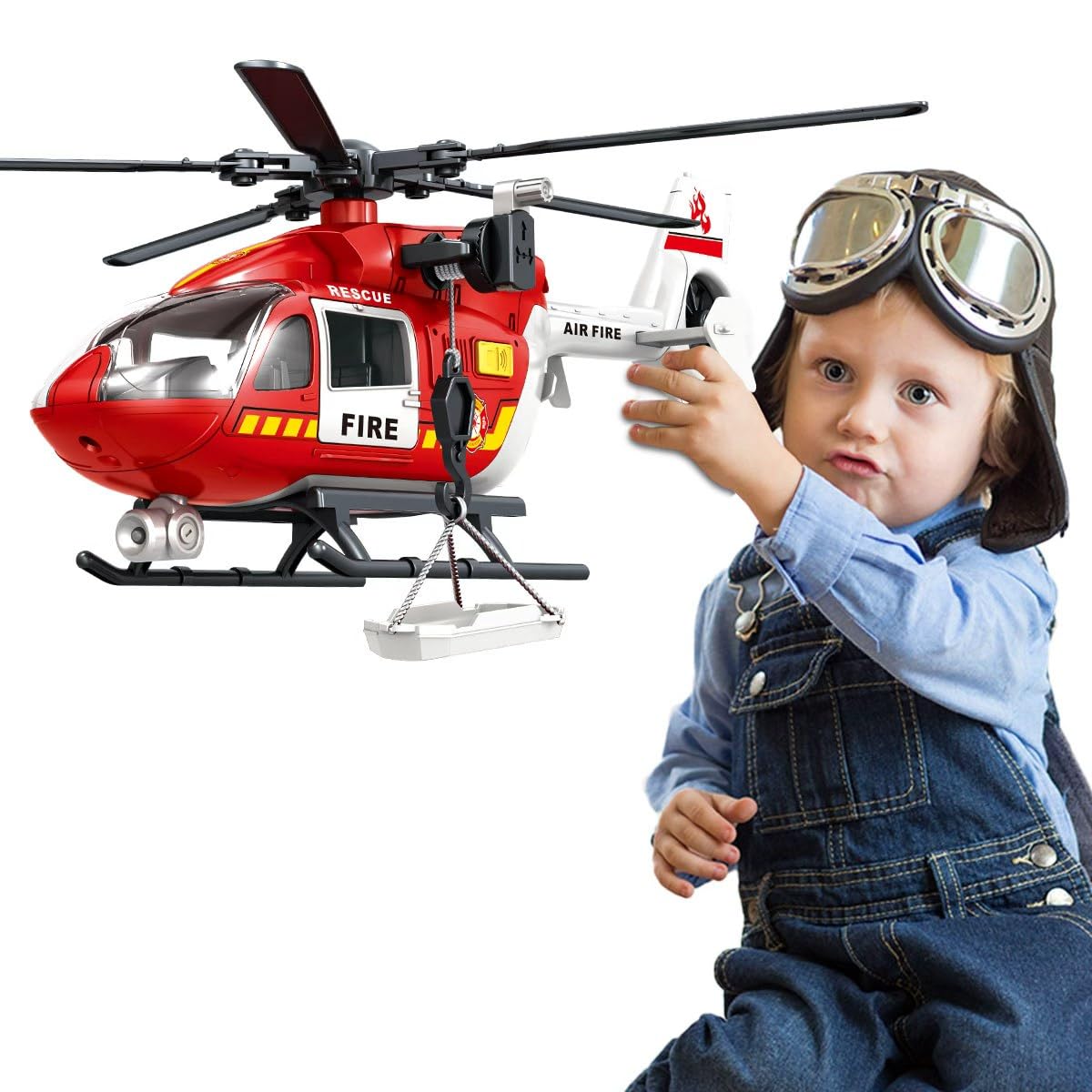 Jouet d'hélicoptère de sauvetage, avec lumières et sons, grue d'urgence, avec plateau suspendu, jouet pour enfants de 3, 4, 5, 6, 7 ans (hélicoptère de combat)