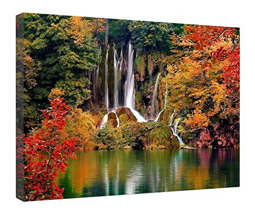 Lac de Plitvice impression sur toile avec cadre en bois tableau deco nature 40x50 cm