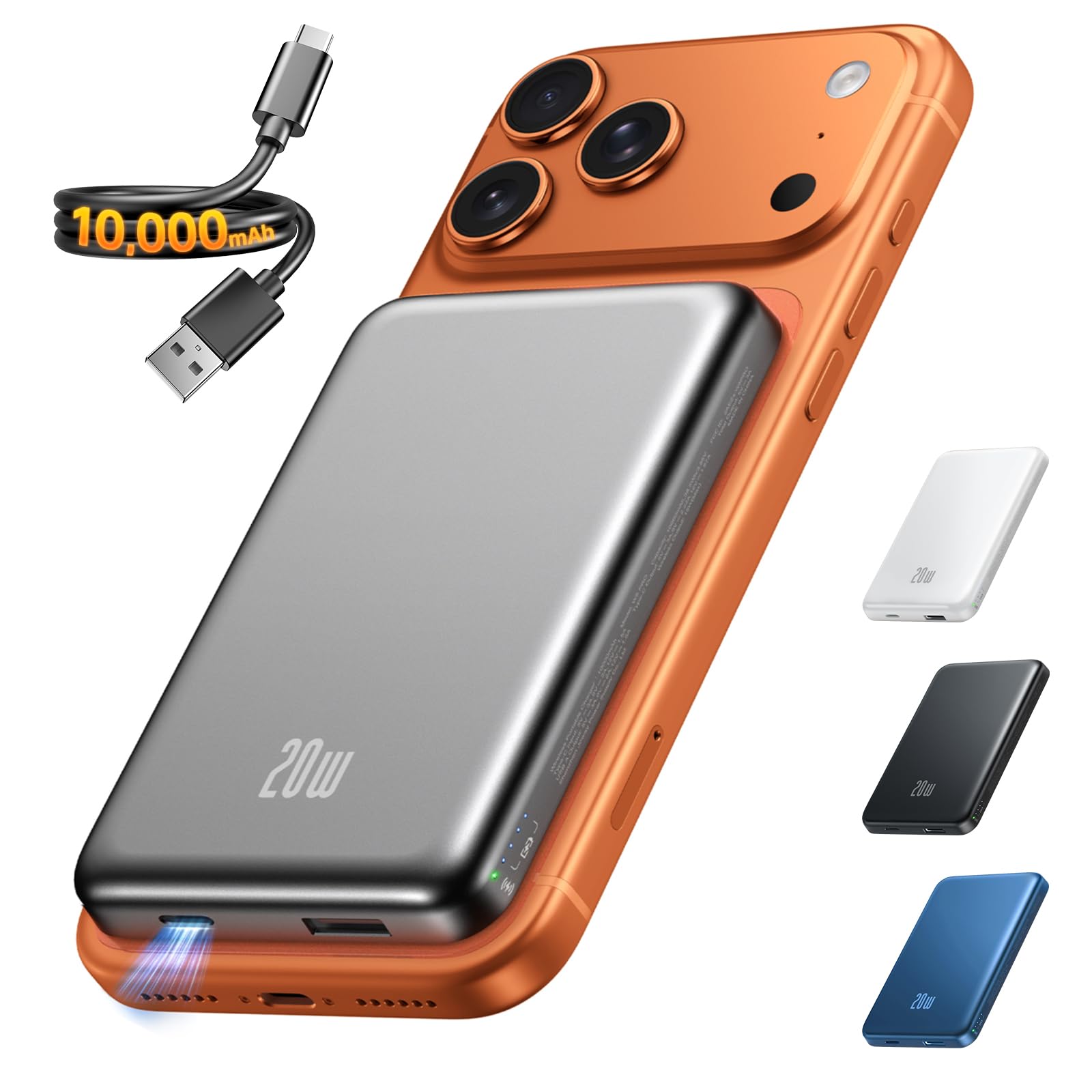 Cargador portátil para banco de energía Magsafe – Cargador magnético de teléfono de 10000 mAh, USB-C de 22 W PD, carga rápida, paquete de batería inalámbrico delgado para iPhone 17/16/15/14/13, para
