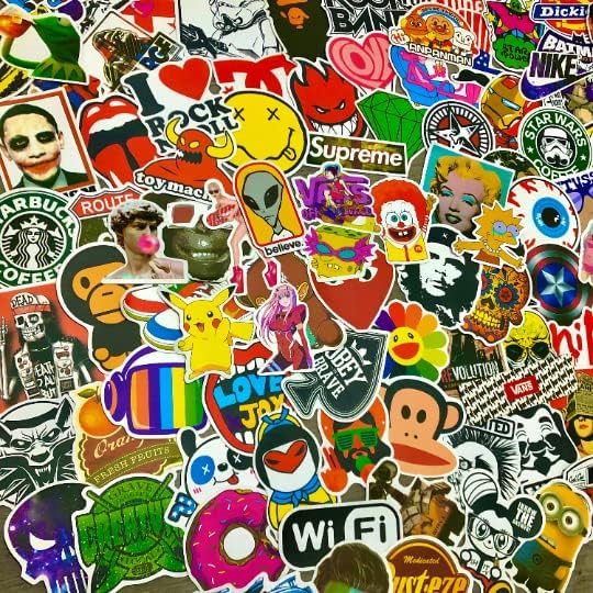 50-200 Cool random sticker pack - Graffiti, laptop, notebook, bottle, Funny Memes, Brands skateboard luggage Waterproof VIYNL Stickers (100)