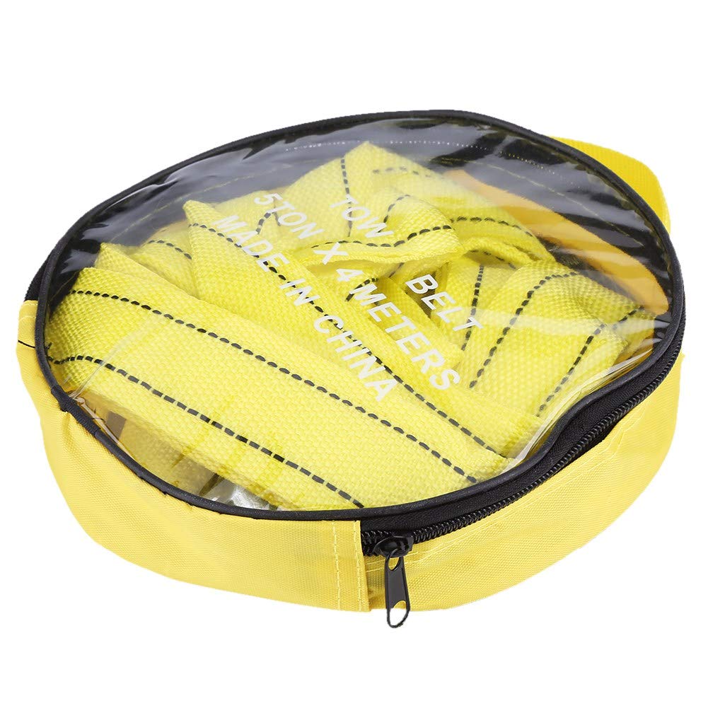 Heavy Duty Tow Strap Kit - 5000lb Capacity Yellow Nylon Strap With Safety Hooks For Trucks & ATVs