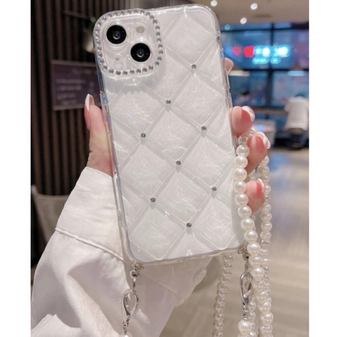 Amazon.co.jp: iPhoneケース パールストラップ付き シルバーストーン 