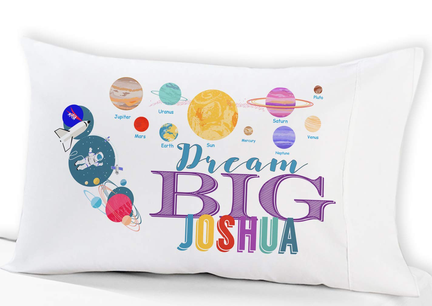 Personalized Space Solar System Dream Big Kids Pillow Case (Standard - Personalized) Christmas Birthday Gift idea for Boys Kids Astronaut Room Decor