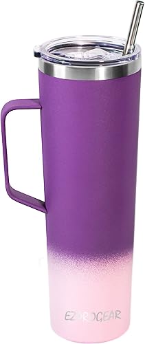 Miniatura 8 de Ezprogear Taza de café de acero inoxidable de 34 oz con asa Taza de camping aislada de doble pared (uva)