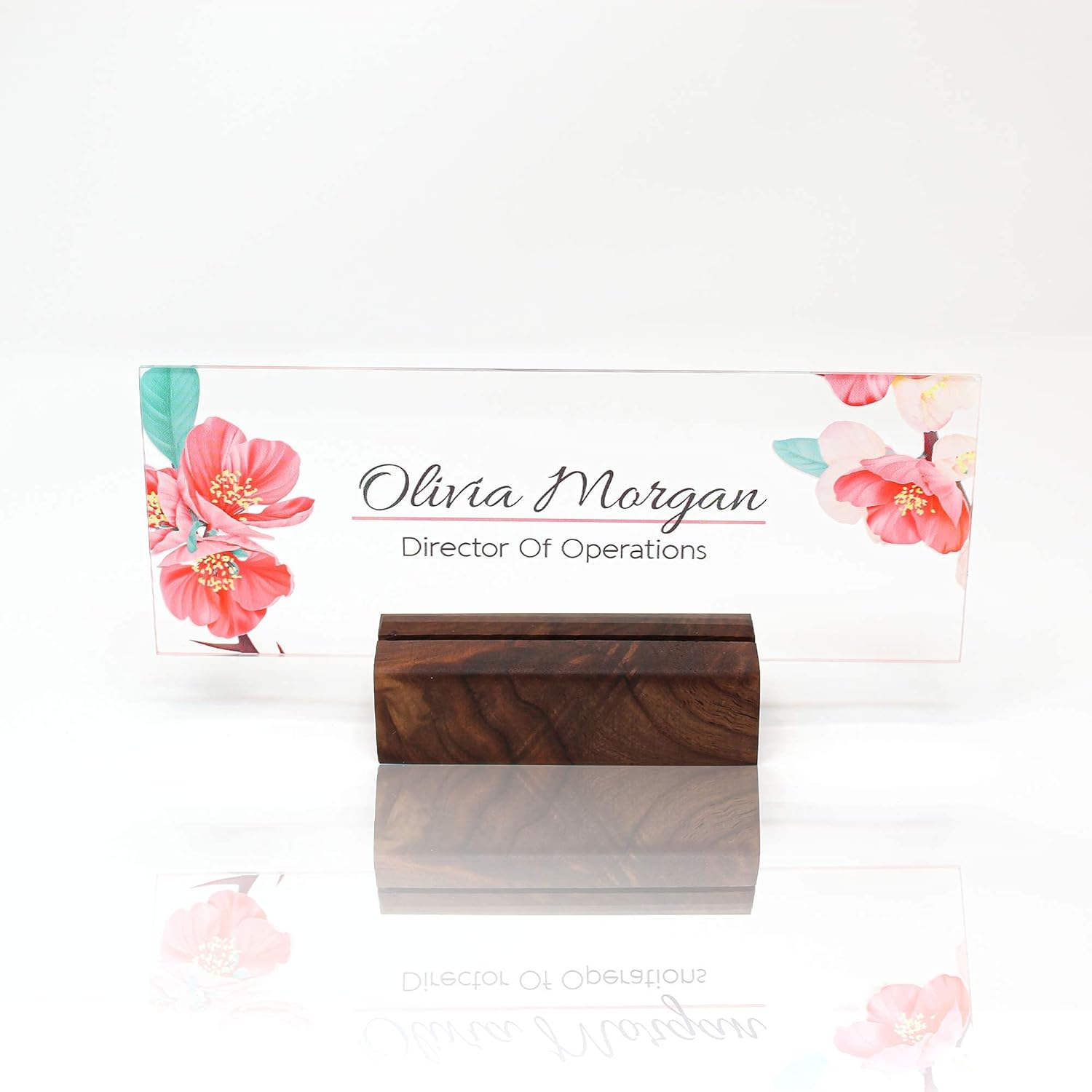 Personalized Desk Name Plate Plaque | Unique Gift | Wood Holder | Office Decor | Teacher Name Plate | Sign | Artswave (Pink Roses)