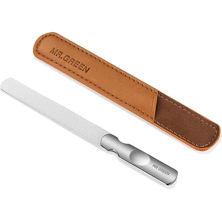 爪やすり 両面タイプ ステンレス 滑り止めのハンドル プロ用 爪磨き レザーケース付き ギフト向け 男女兼用 (両面タイプ 爪やすり)