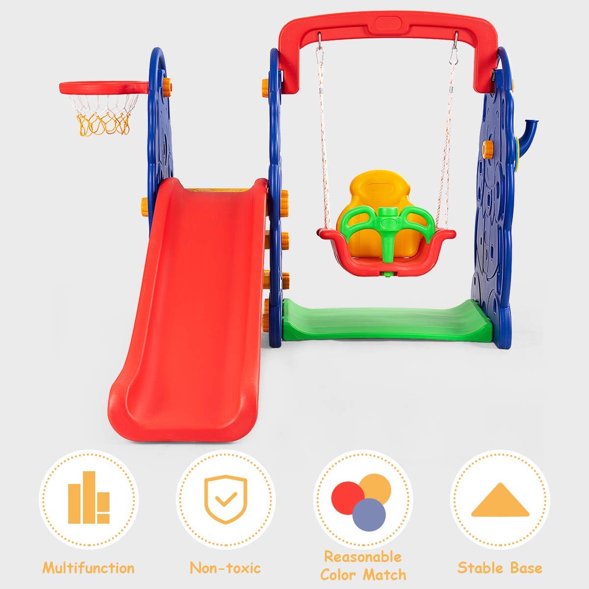 Toboggan Bebe, Toboggans Exterieur/Interieur Enfant, 4 en 1 Toboggan Autoportant, avec Télescope, Espace de Rangement, Escaliers, Glisse 136cm,Jusqu'à 60 kg, Gris et Blanc, Module 2PCS