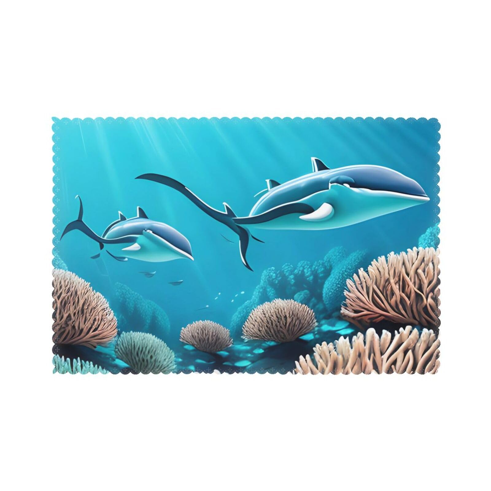 Deep Sea Whales Placemat set of 6, oil-proof and insulated dining table placemats, washable and wipeable.