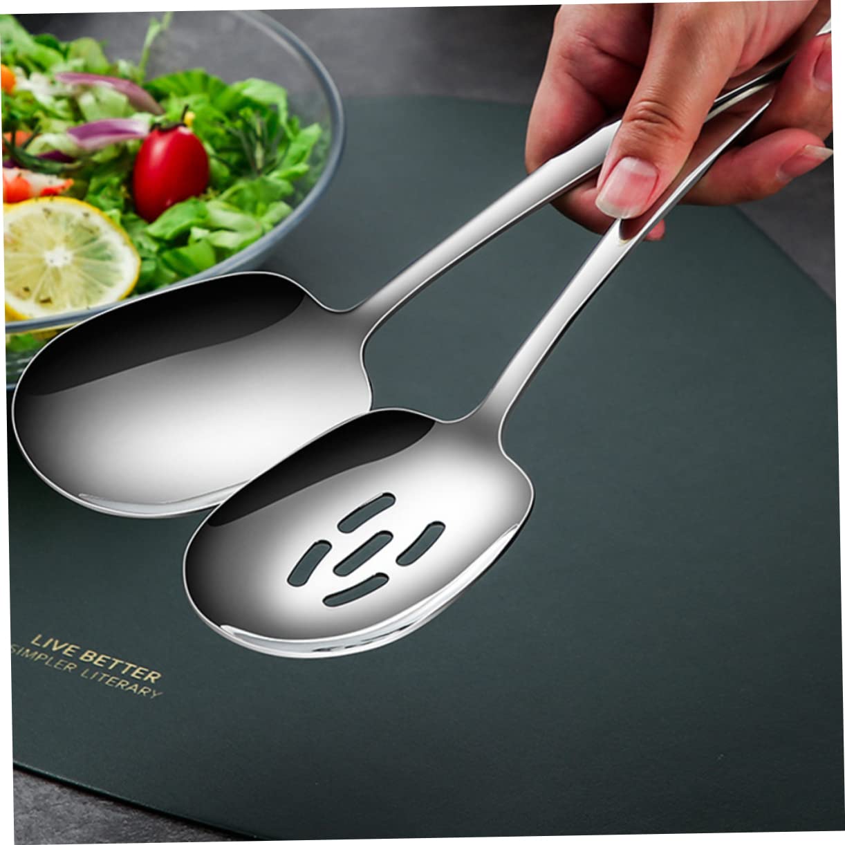 OFFSCH Set of 2 304 Stainless Steel Slotted Serving Spoons Large Capacity for Easy Serving