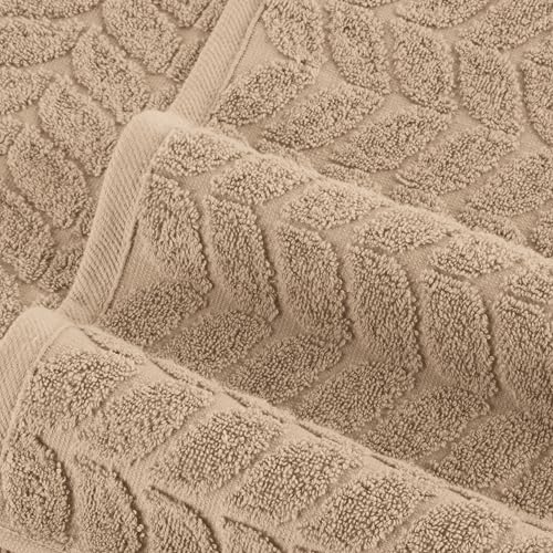 Image of Elegant Comfort Luxury 6-Piece 100% Turkish Cotton Jacquard Braided Textured Premium Hotel Quality Towel Set- Soft and Absorbent, Includes 2 Bath Towels, 2 Hand Towels and 2 Washcloths, Taupe