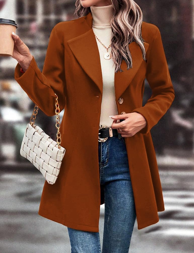 Mywinway Wool Coats for Women Fall Winter Trench Coat Peacoat Long Tweed Blazer Jackets Outwear - Image 2