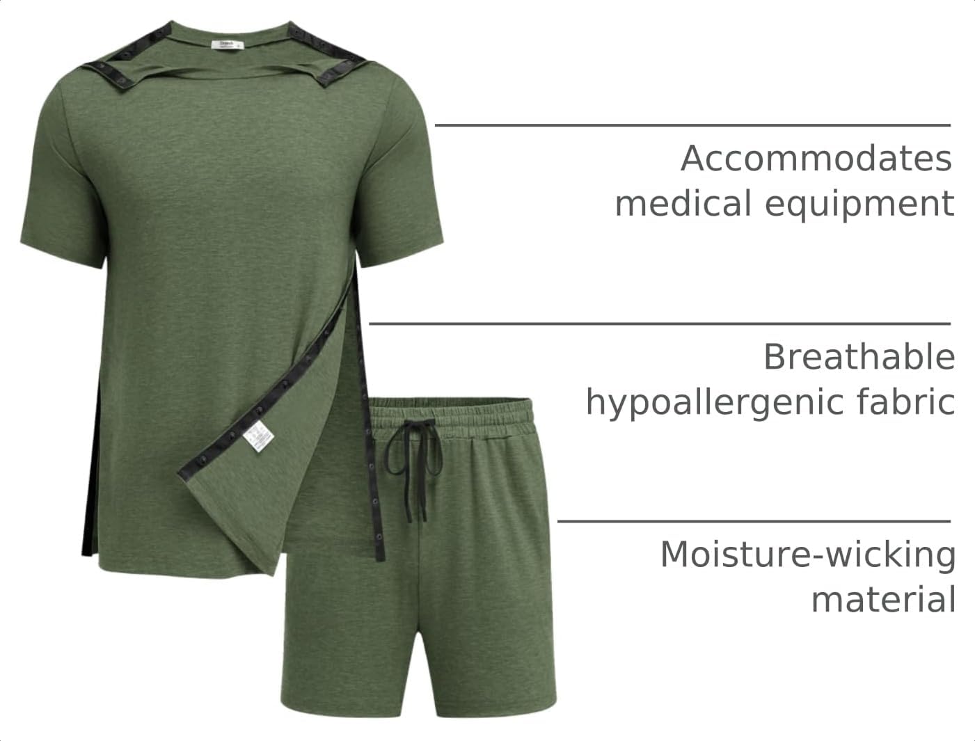 Deyeek 2Pcs Unisex Post Shoulder Surgery Shirts & Shorts Tear Away Shirts for Rotator Cuff Surgery Chemo Port Access Clothes image 4