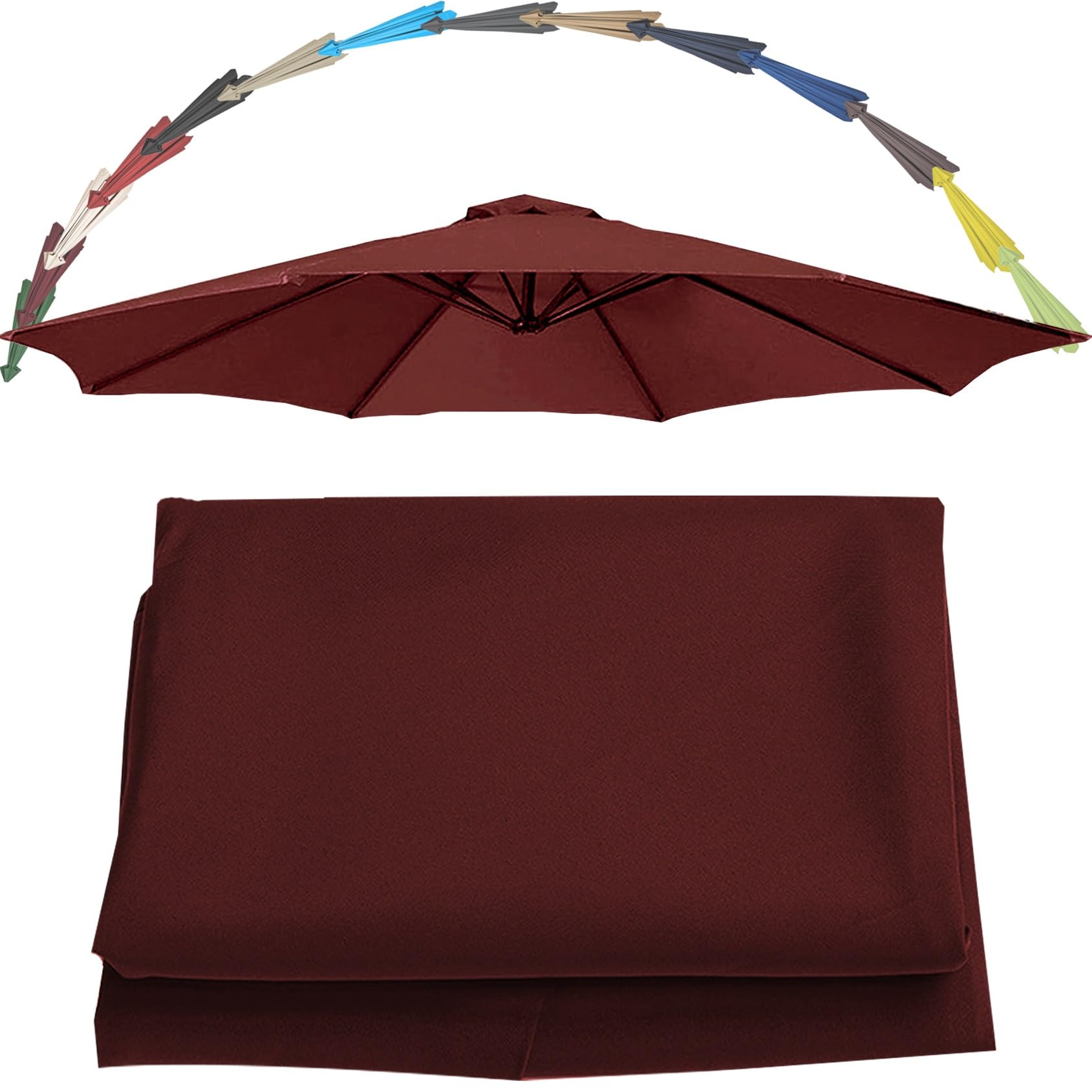 Replacement Parasol Canopy UV 30+ Protection For Garden Umbrella Umbrella Replacement Cloth Cantilever Parasol Replacement Top Fabric Cover 6/8 Ribs Patio Replacement Parasol Cover(Color:Burgundy,Size