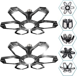 150W LED Garage Lights 2 Pack 15000LM Garage Light Deformable 6+1 Panel Garage Ceiling Light 6500K Garage Lighting E26/E27 Screw in Garage Light Bulb Flexed LED Light for Garage Basement Workshop