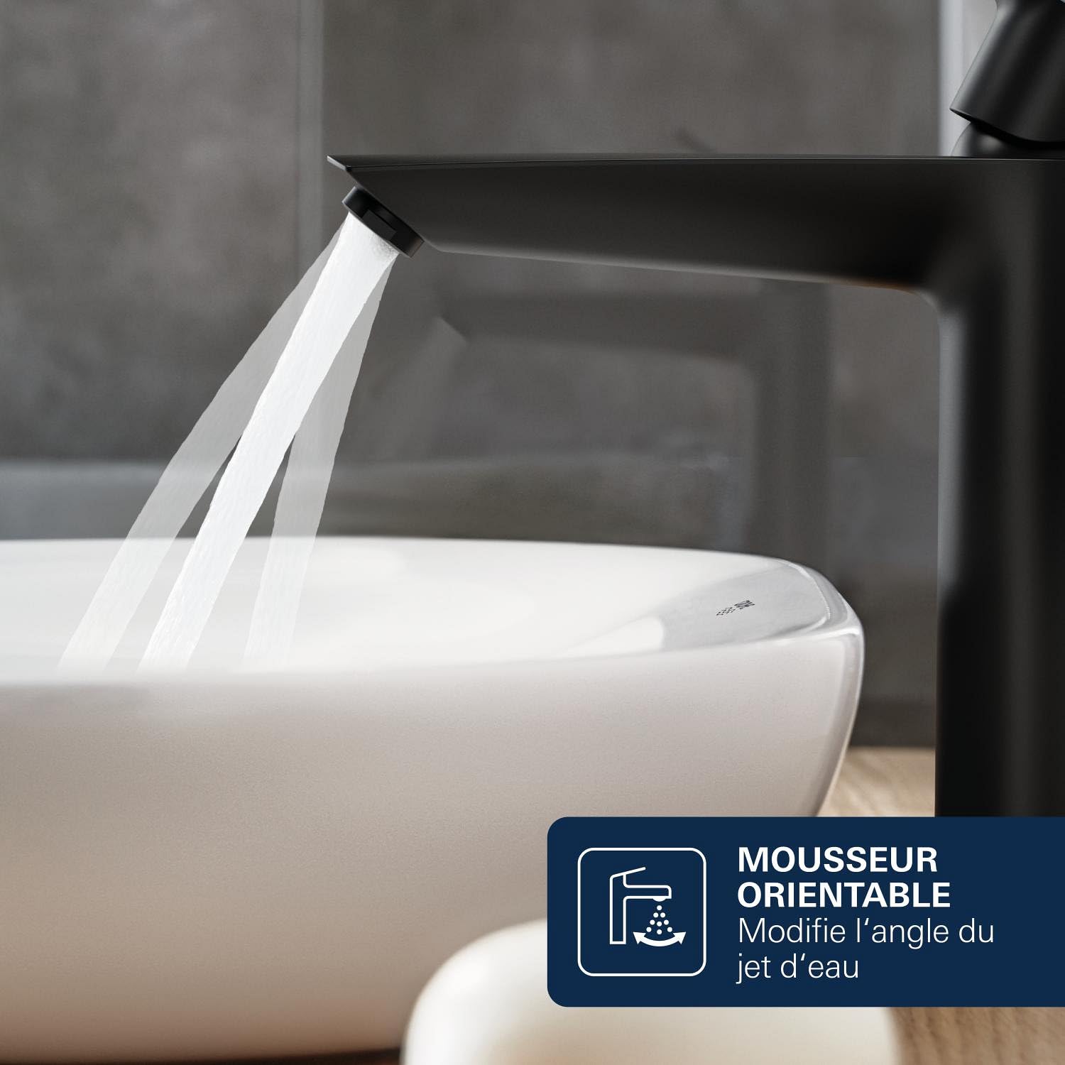 GROHE Dice Mitigeur monocommande Taille XL pour vasque à poser (Robinet pour Lavabo de Salle de bain, Facile à installer avec QuickTool inclus, Economie d'eau), Noir Mat,1018922430