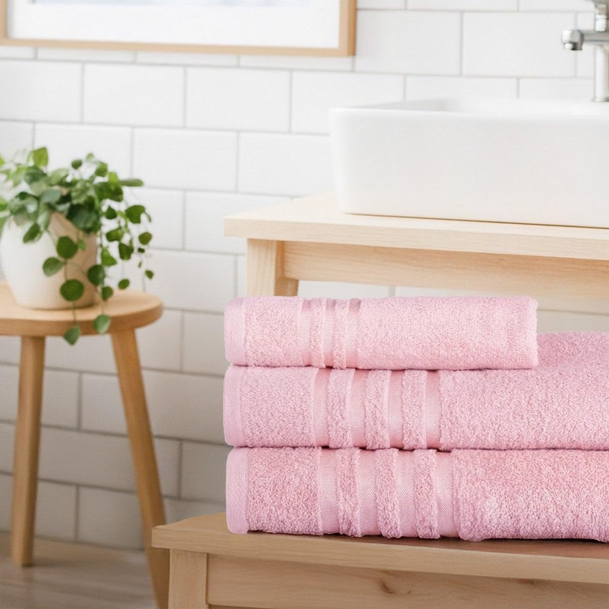 Juego de 6 Toallas de Ducha Grandes Rosa 100% algodón Rizo de 150x100 cm | Tejido suave de gran gramaje con alta absorción. Aptas para lavadora, de uso diario.