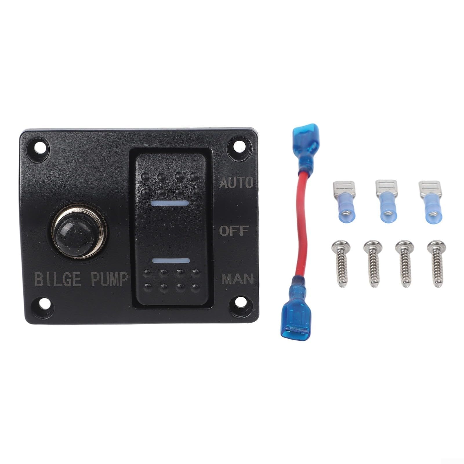 Interruptor de panel marino de 12 V 24 V CC con control de sentina con flotador automático iluminado para reinicio a prueba de fallos, placa de aluminio negro para barco