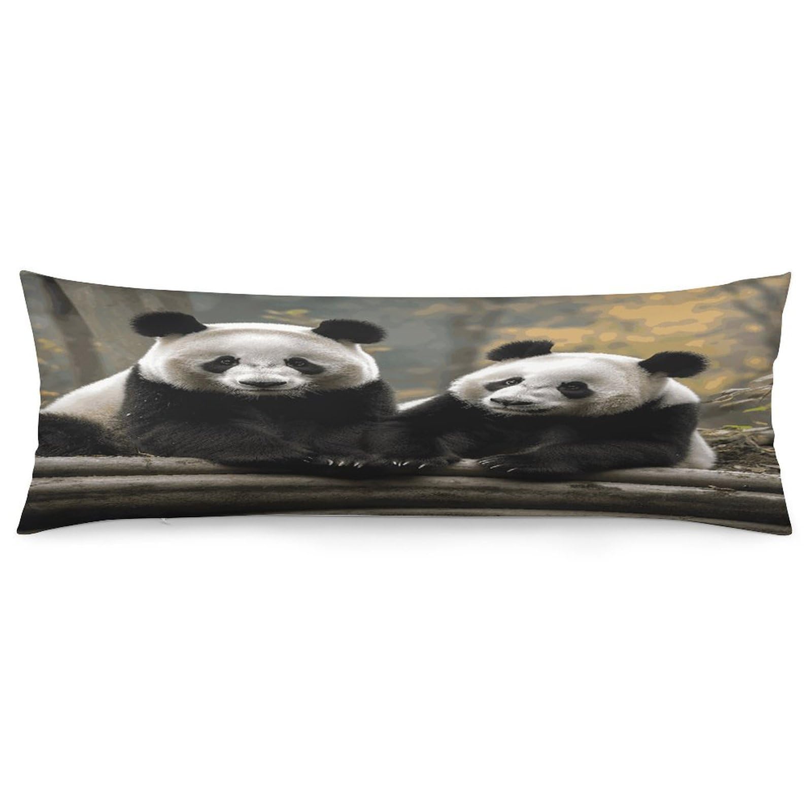 Two Big Pandas Body Pillowcase Soft Breathable Full Long Pillow Cover 20x54 Inches Polyester Pillow Case with Hidden Zipper Closure for Bedroom Home Decorations