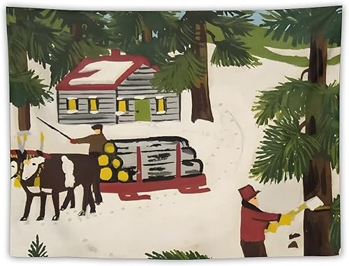 Miniatura 1 de JITENG Tapiz decorativo de poliéster para pared de invierno de Maud Lewis, para dormitorio, impresión moderna para el hogar, obras de arte, tapices,