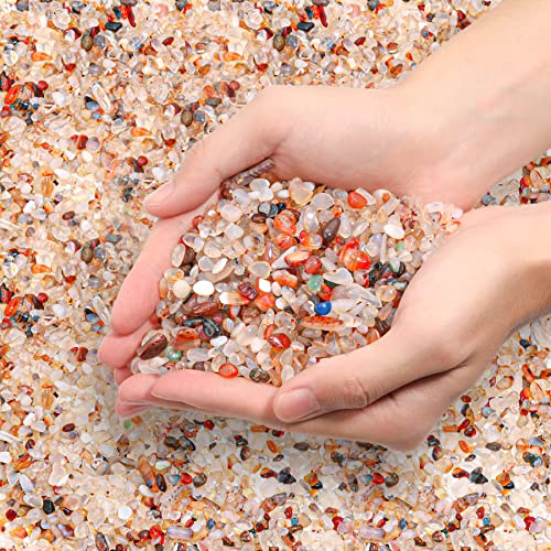 Image of T4U Crystal Chips Stone Crushed Quartz Glass 1LB - Carnelian Tumbled Gravel Small Decorative Pebbles Bulk, Mini Polished Rocks Pieces for Crafts, Vases Filler, Succulent Plants, Aquarium Gravel Rocks