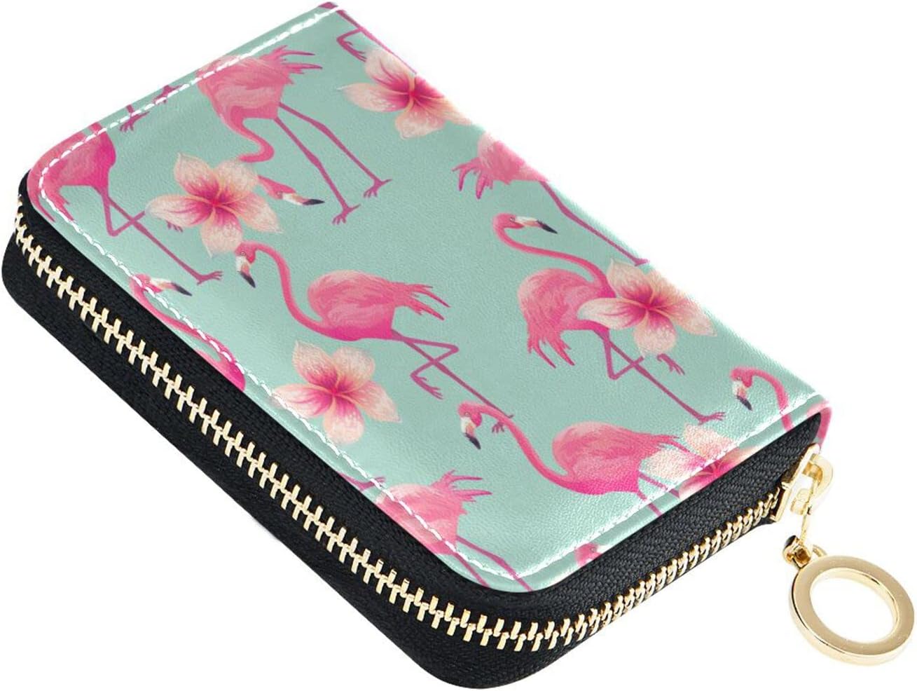 Cute Flamingo RFID Blocking Card Holder – Small Accordion Zipper Wallet With Keychain For Men & Women