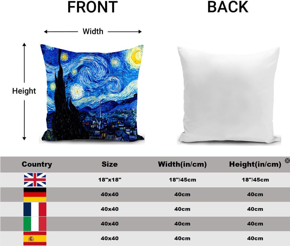 HUASHUZI Cushion Cover Starry Night Van Gogh Gifts Decorations Throw Pillow Case Decor Home for Livingroom Couch Sofa 18"x18"(45x45cm) - Image 2