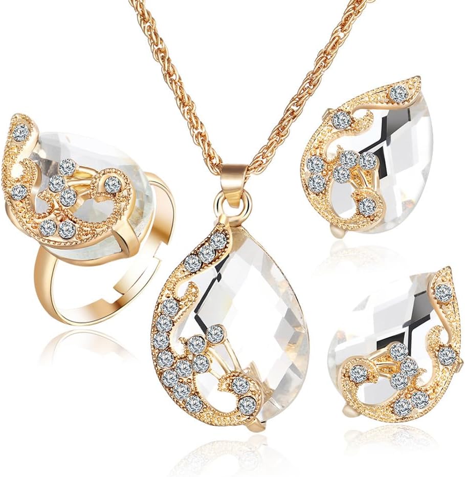 Shining Diva Fashion Latest Stylish Crystal Ring Earrings Necklace Jewellery Set for Women (15227s)
