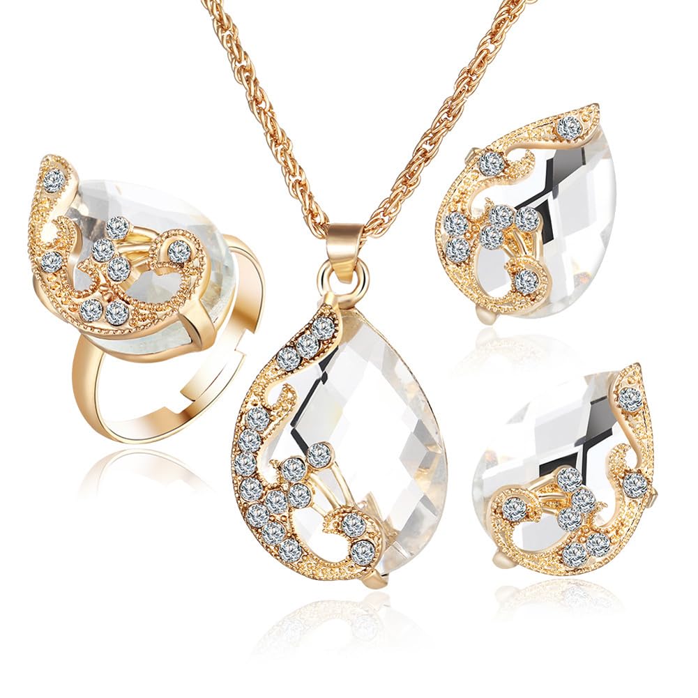 Shining Diva FashionLatest Stylish Crystal Ring Earrings Necklace Jewellery Set for Women (15227s)