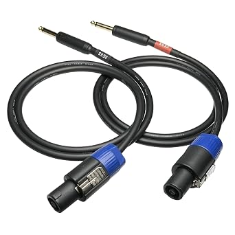 CNCESS CESS-118-3f Speakon Plug to 1/4 TS Plug 12AWG OFC Speaker Wire, 2 Cables 3 Feet