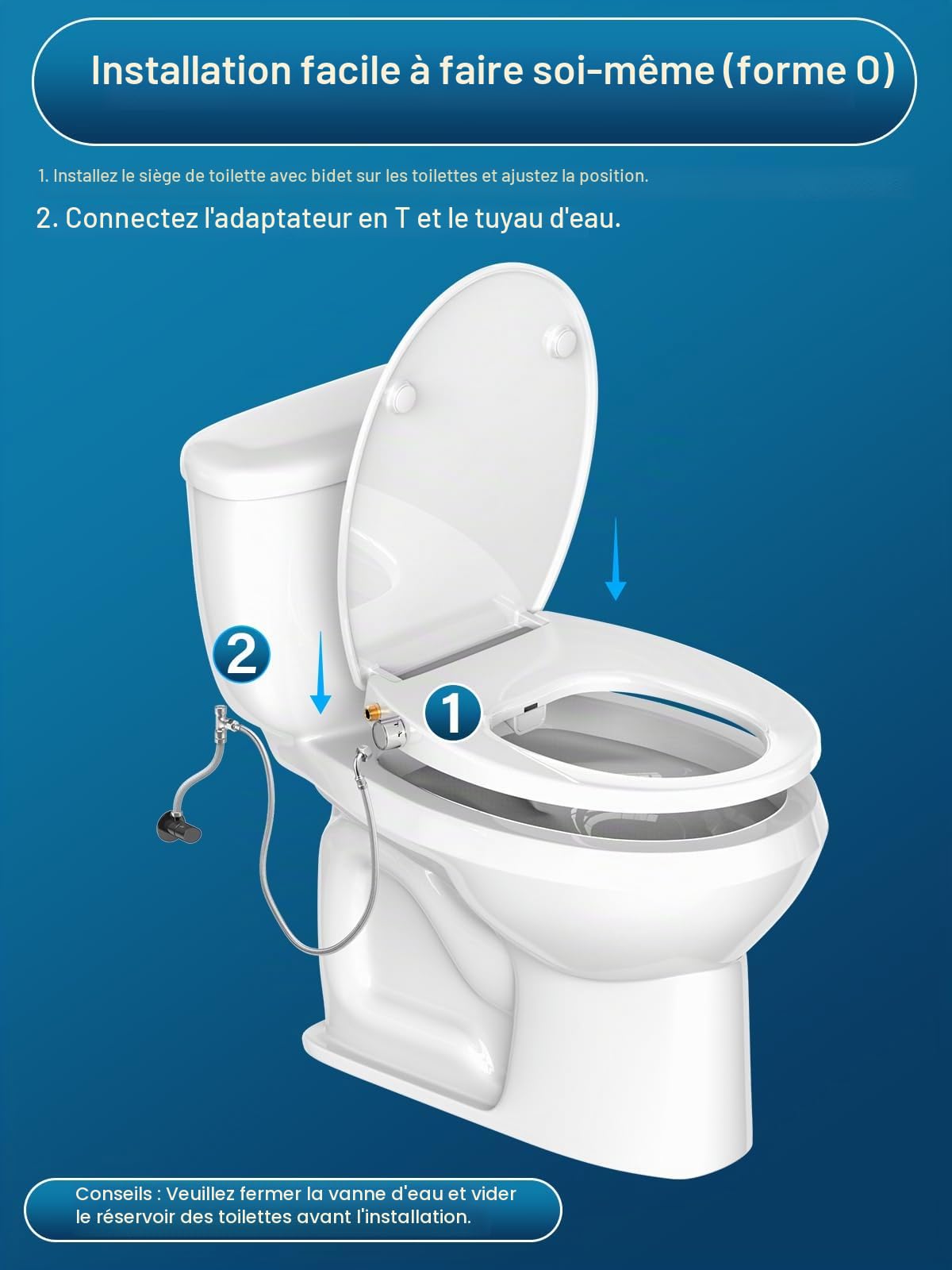 YEAUPE PRO Abattant de toilette ovale universel à fermeture douce avec bidet – Abattant de toilette non électrique avec double buses autonettoyantes, dos séparé et nettoyage féminin (blanc, ovale)