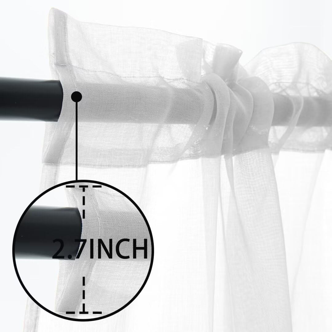 youleyar White Sheer Outdoor Curtains for Patio Waterproof 2 Panels Linen Look Rod Pocket Indoor Voile Curtain for Living Room, Bedroom, Porch, Pergola, Cabana, Gazebo(52x96 Inch, White)