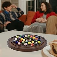 Vista 5 de Juego de solitario grande hecho a mano de madera maciza con 36 canicas de mármol natural, juegos de mesa redondos clásicos gruesos para adultos