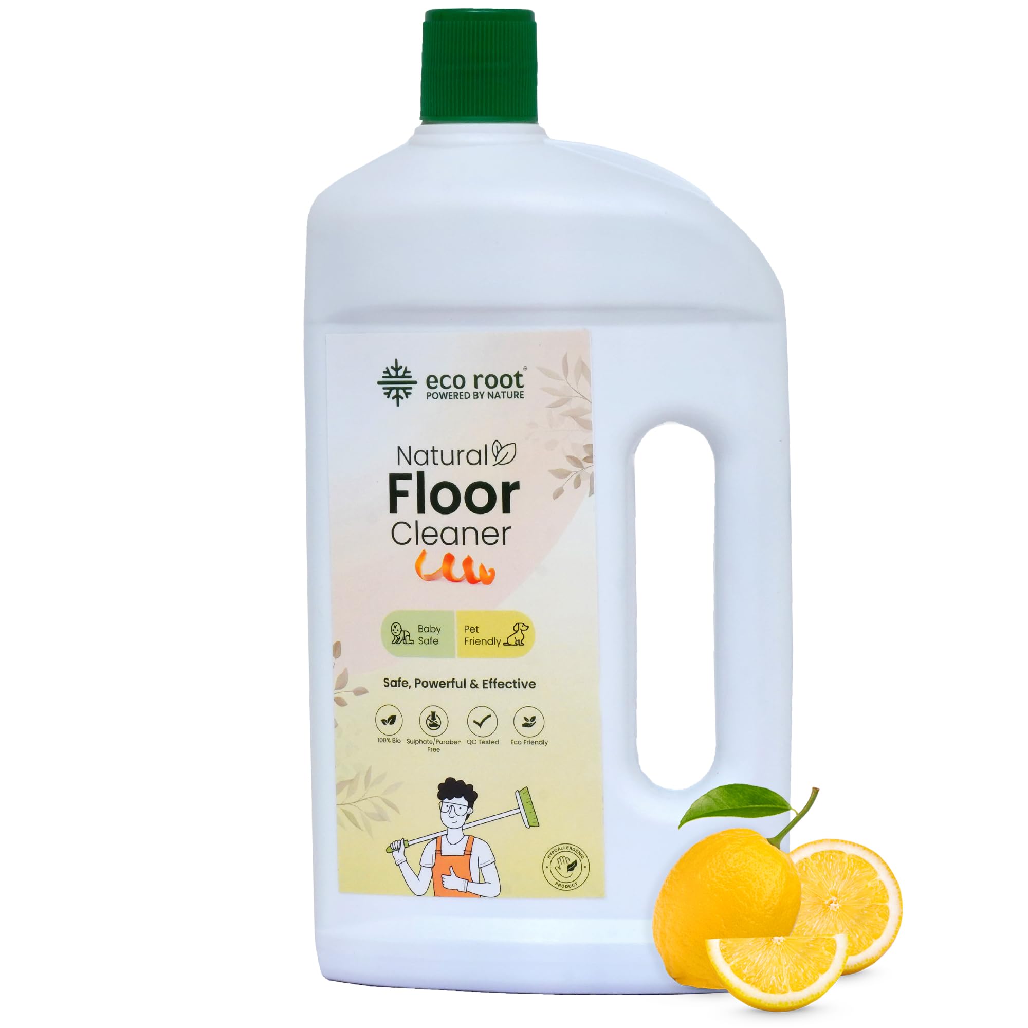 ECOROOT Natural Floor Cleaner Liquid - 1L Pack For Home, Kitchen, Bathroom & Pet Areas, Herbal Enzyme-Based for Daily Mopping, Biodegradable, Chemical Free, Baby & Pet Safe, Multi-Surface Use